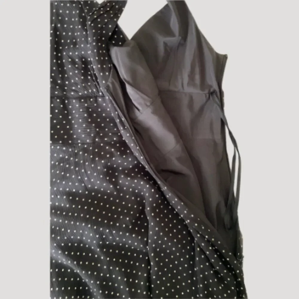 J. Crew Vintage Y2K Silk Chiffon Black Dot Empire Waist Dress Size 6 Babydoll